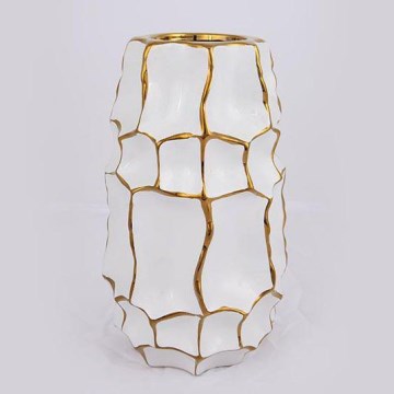 Ceramic vase 25x14,5 cm gold/white