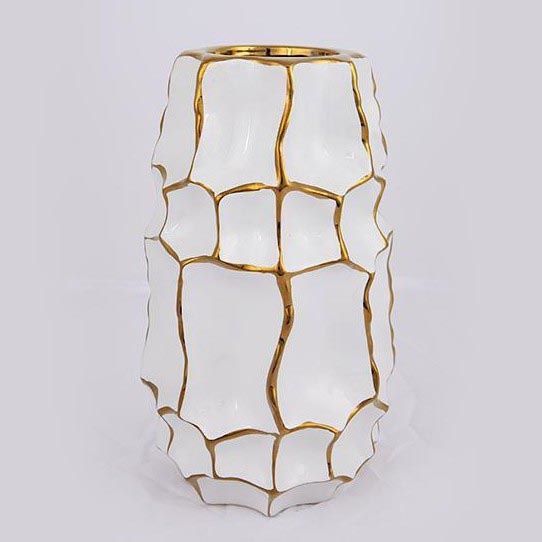Ceramic vase 25x14,5 cm gold/white