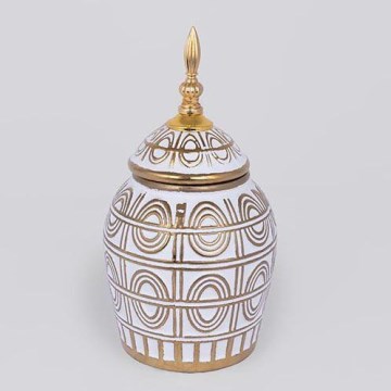 Ceramic vase 28x15 cm gold/white
