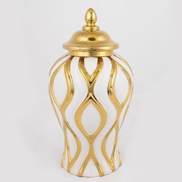 Ceramic vase 30,6x16,2 cm gold/white