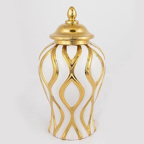 Ceramic vase 30,6x16,2 cm gold/white