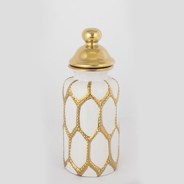 Ceramic vase 31x12,5 cm gold/white