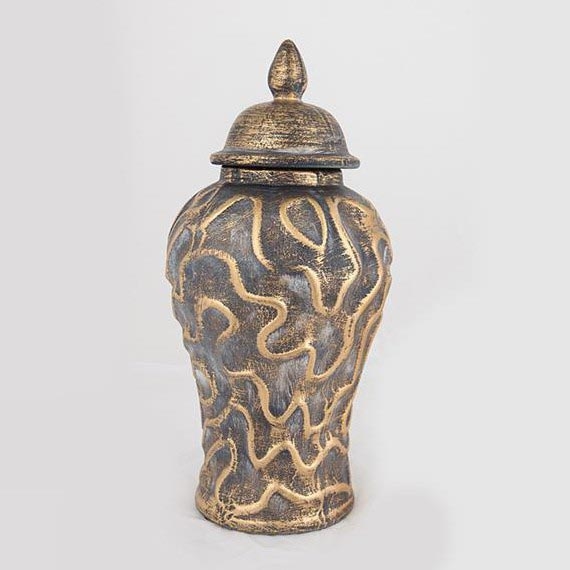 Ceramic vase 33,5x16 cm gold/grey