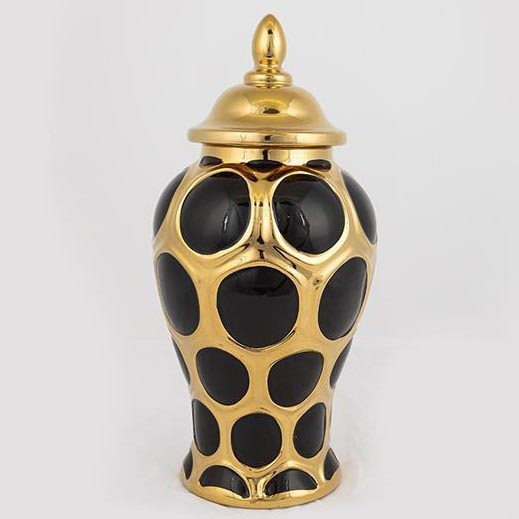 Ceramic vase 33,8x16 cm gold/black