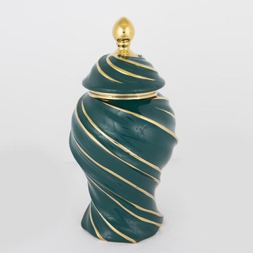 Ceramic vase 35x18,5 cm gold/green