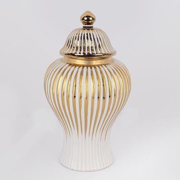 Ceramic vase 35x18,5 cm gold/white