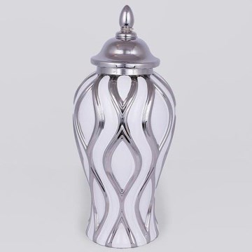 Ceramic vase 35x18,5 cm silver/white