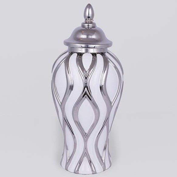 Ceramic vase 35x18,5 cm silver/white