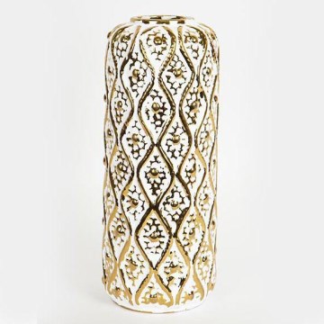 Ceramic vase 37x15 cm gold/white