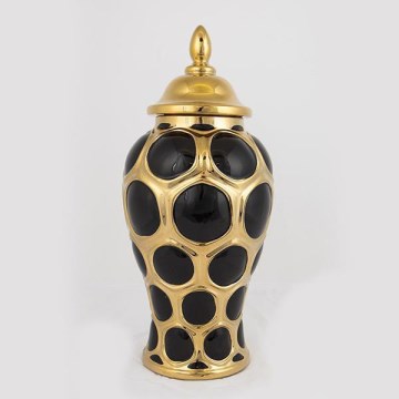 Ceramic vase 40x17,7 cm gold/black
