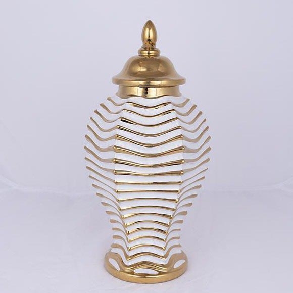 Ceramic vase 42,2x21,1 cm gold/white