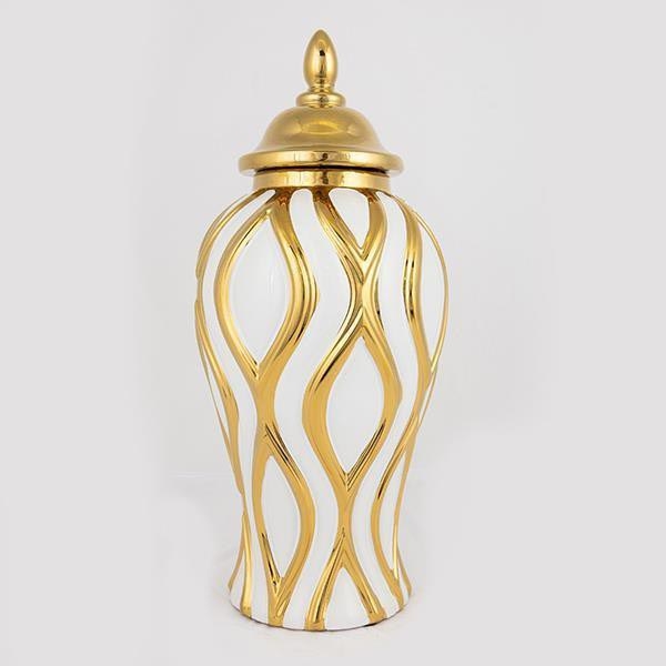Ceramic vase 42,6x18,8 cm gold/white