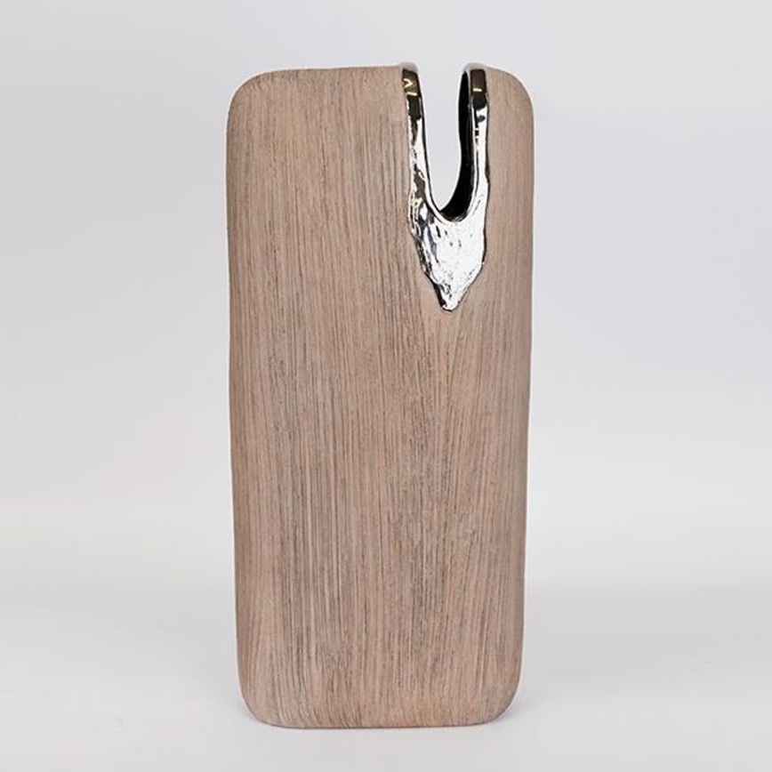 Ceramic vase 43 x 19.5 x 9.5 cm, brown/silver