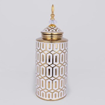 Ceramic vase 45,7x16,9 cm gold/white