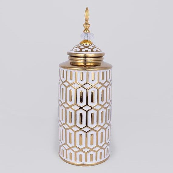 Ceramic vase 45,7x16,9 cm gold/white