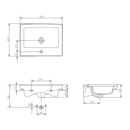 Cersanit K114-006 - Built-in washbasin CREA 44.5 x 60 cm, ceramic / glossy white