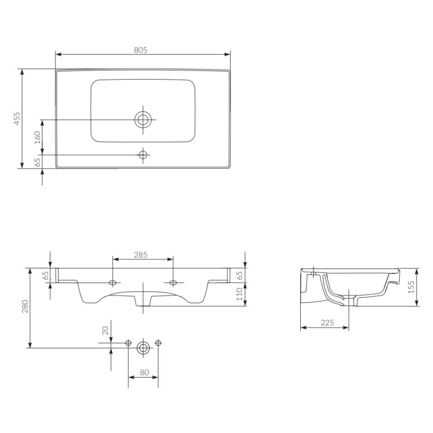 Cersanit K114-017 - CREA countertop/wall-hung washbasin 44.5 x 80.5 cm ceramic/glossy white
