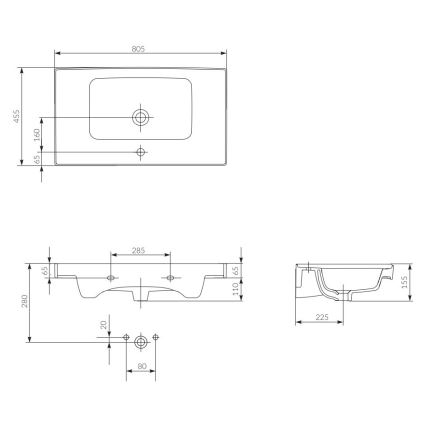 Cersanit K114-017 - Inset basin CREA 44,5x80,5 cm ceramics/shiny white