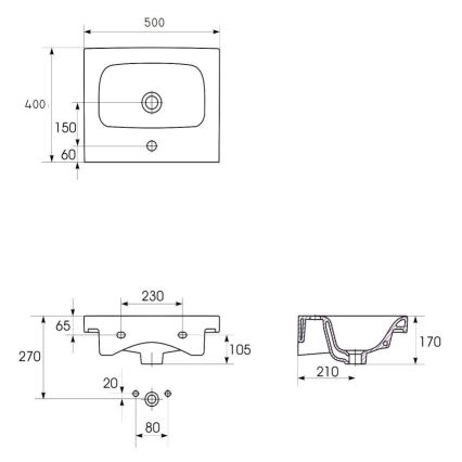Cersanit K116-009 - MODUO 40x50 cm countertop/wall-mounted washbasin ceramic/glossy white