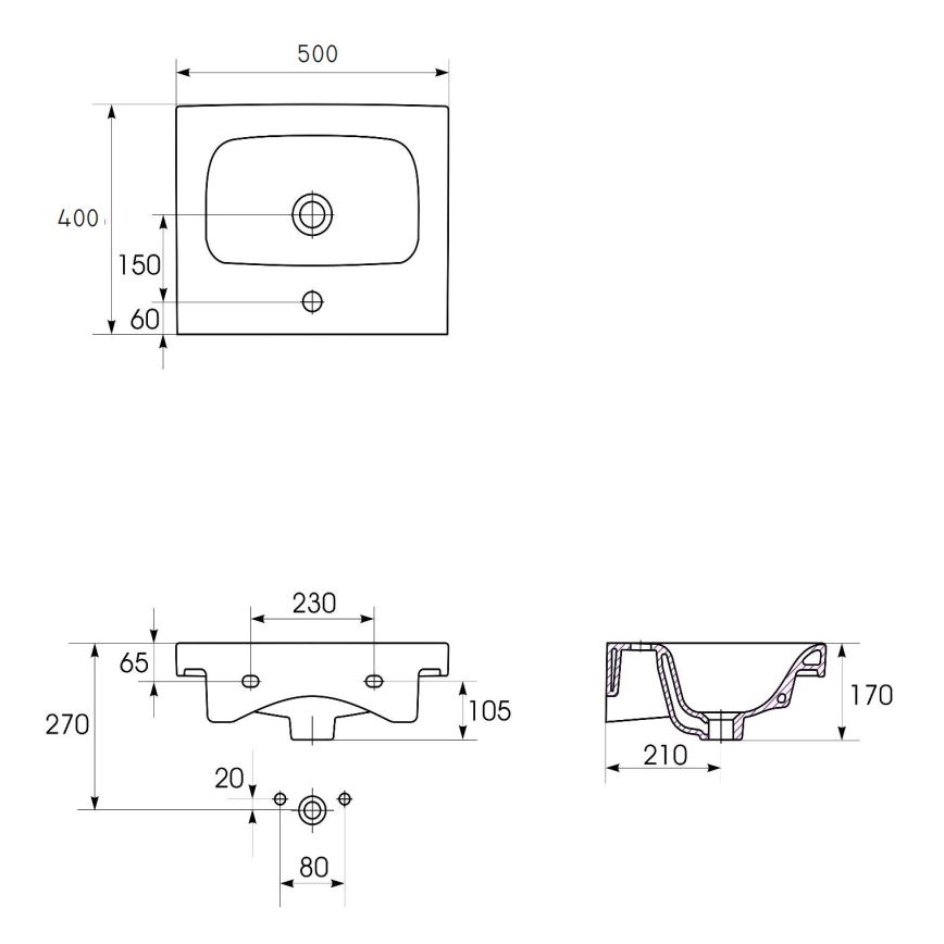 Cersanit K116-009 - MODUO 40x50 cm countertop/wall-mounted washbasin ceramic/glossy white