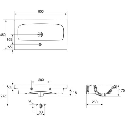 Cersanit K116-013-ECO - MODUO 45x80 cm Countertop/Wall-Mounted Washbasin, Ceramic, Glossy White
