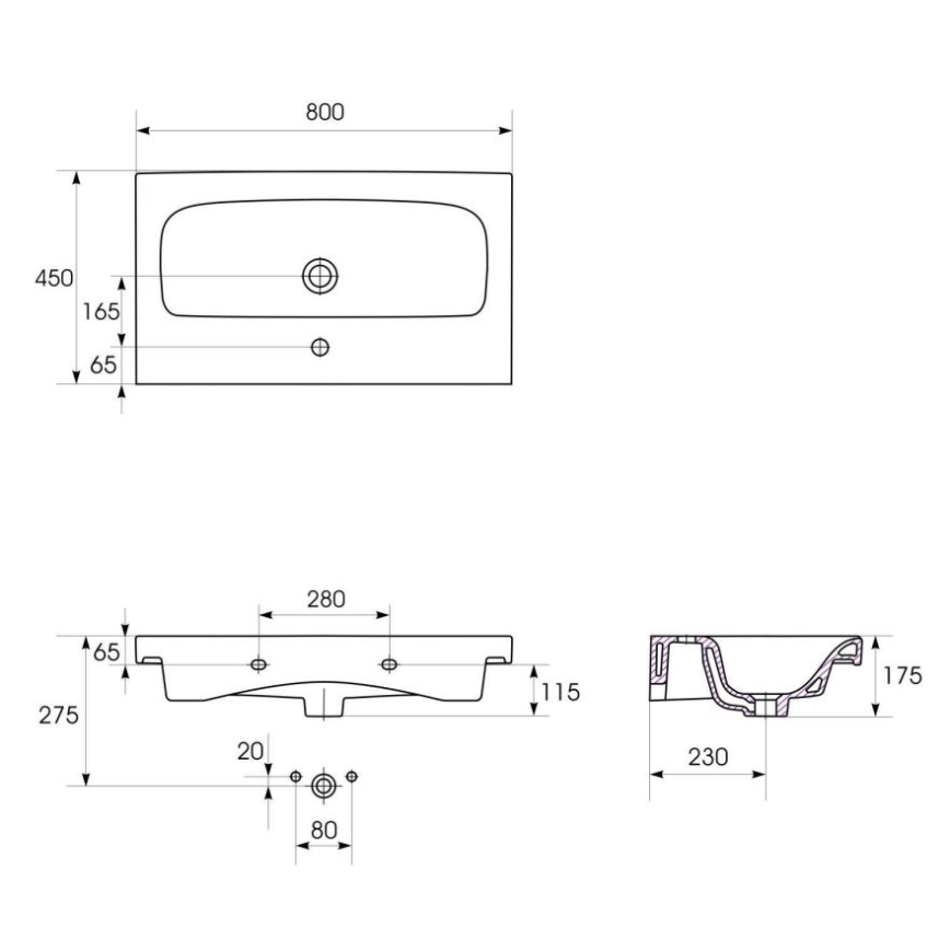 Cersanit K116-013 - MODUO countertop/wall-hung basin 45x80 cm, ceramic, glossy white