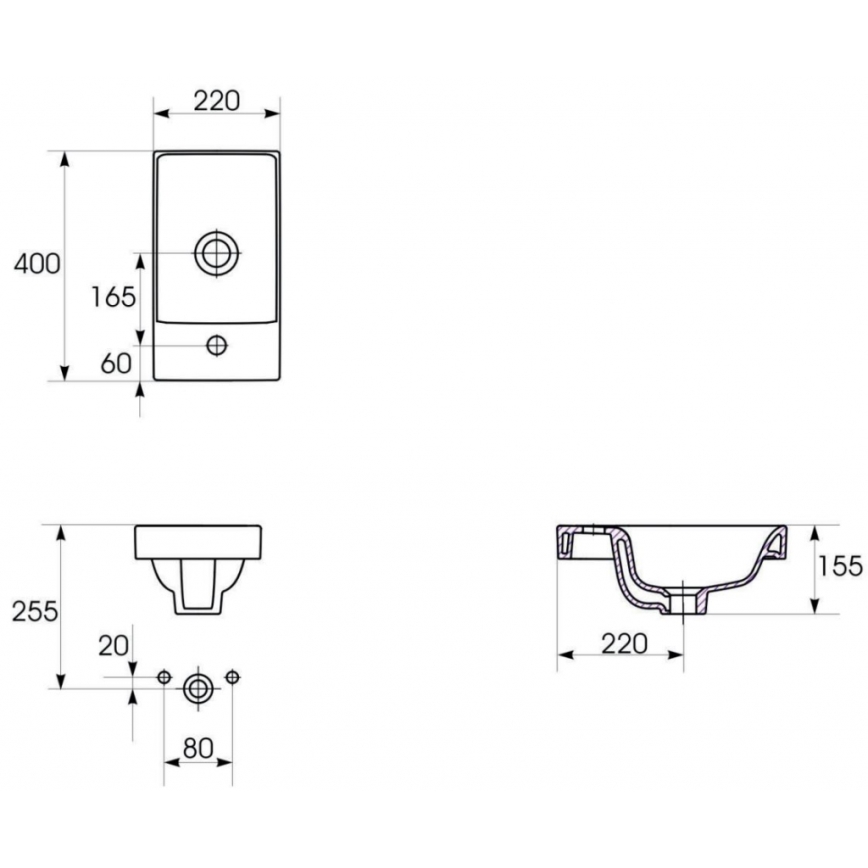 Cersanit K116-016 - MODUO Recessed Washbasin 22x40 cm Ceramic/Glossy White