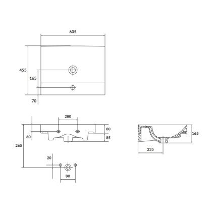 Cersanit K120-009 - LARGA Inset Washbasin 45.5x60.5 cm Ceramic / Glossy White