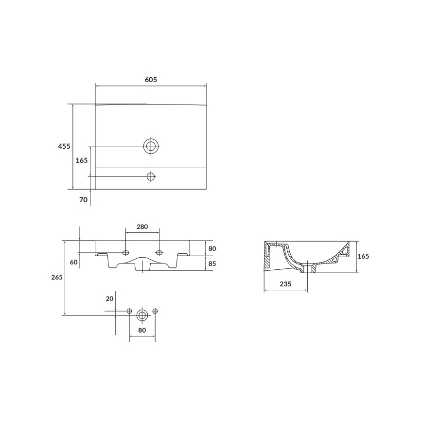 Cersanit K120-009 - LARGA Inset Washbasin 45.5x60.5 cm Ceramic / Glossy White