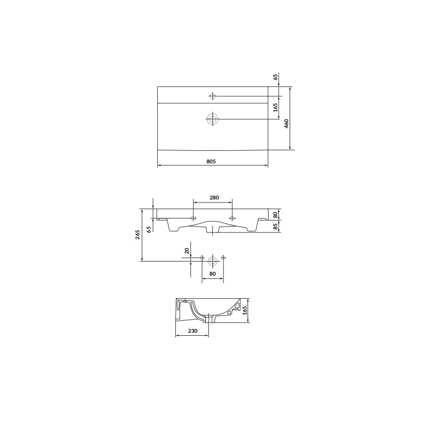 Cersanit K120-010 - Recessed washbasin LARGA 46x80,5 cm ceramic/glossy white