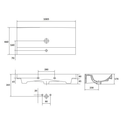 Cersanit K120-011 - Inset washbasin LARGA 46x100 cm ceramic/glossy white