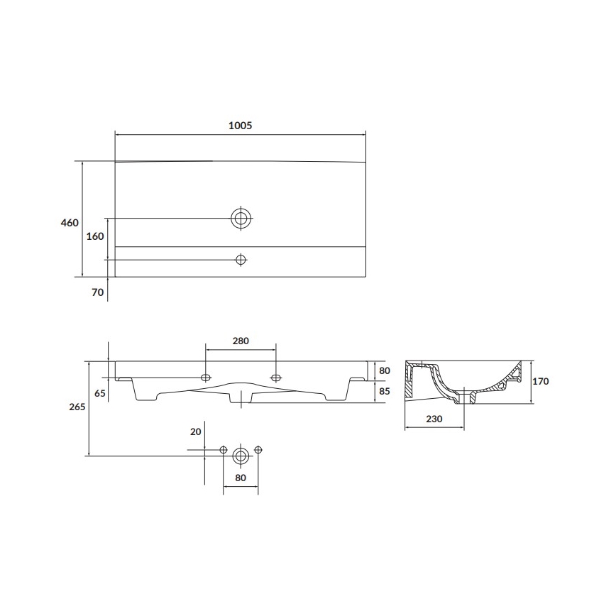 Cersanit K120-011 - Inset washbasin LARGA 46x100 cm ceramic/glossy white