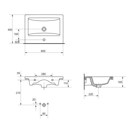 Cersanit K32-003-BOX - COMO 45x60 cm Countertop/Wall-Mounted Basin, Ceramic, Glossy White