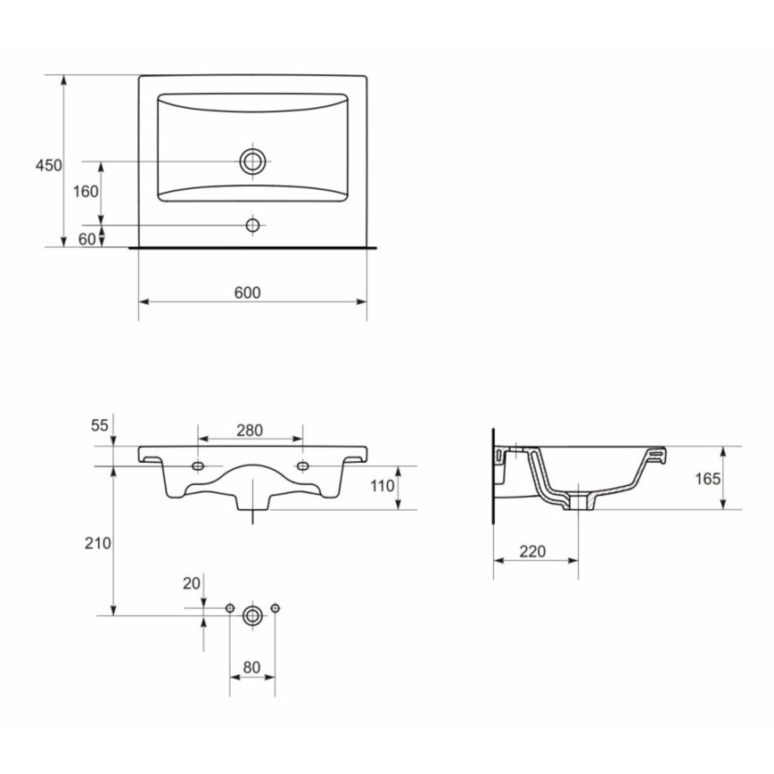 Cersanit K32-003-ECO - COMO 45x60 cm Countertop / Wall-hung Basin, Ceramic, Glossy White