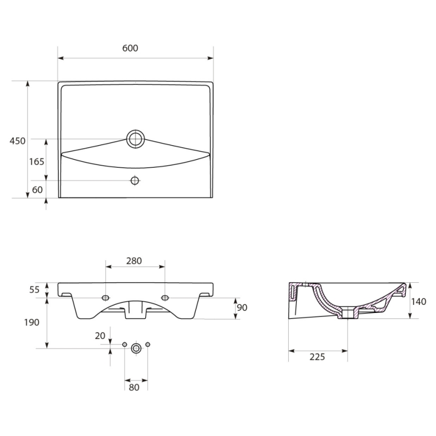 Cersanit K35-006 - Built-in washbasin CITY 45x60 cm ceramic/glossy white