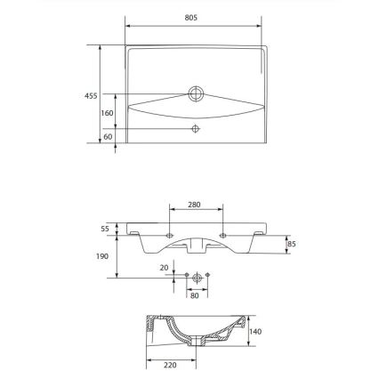Cersanit K35-061 - Inset washbasin CITY 45,5x80,5 cm ceramic/glossy white