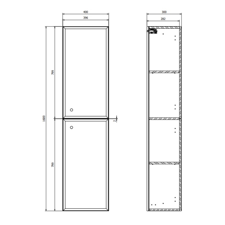 Cersanit S1021-010 - MILLE Wall-mounted Bathroom Cabinet 40x160x30 cm, Matte White