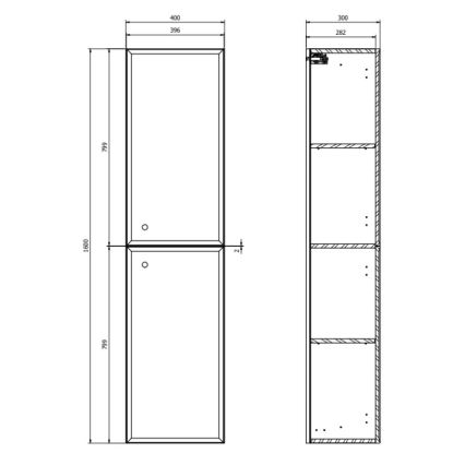 Cersanit S1021-012 - MILLE wall-mounted bathroom cabinet 40x160x30 cm mint green