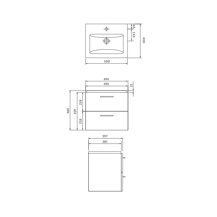 Cersanit S801-146-DSM - Wall-mounted bathroom vanity with basin LARA COMO 50x40 cm white