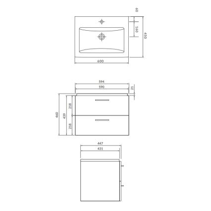 Cersanit S801-148-DSM - LARA 60 x 45 cm wall-hung bathroom cabinet with basin, walnut
