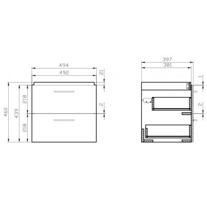 Cersanit S801-153-DSM - Wall-mounted bathroom cabinet with basin LARA COMO 50x40 cm walnut