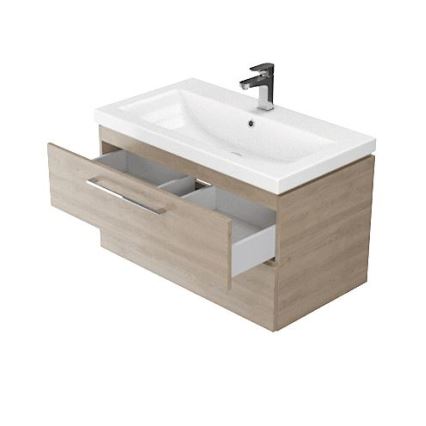 Cersanit S801-154-DSM - LARA 80x45 cm Wall-Mounted Bathroom Cabinet with Basin, Walnut