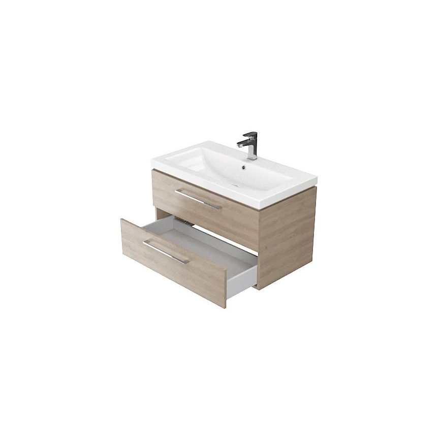 Cersanit S801-154-DSM - LARA 80x45 cm Wall-Mounted Bathroom Cabinet with Basin, Walnut