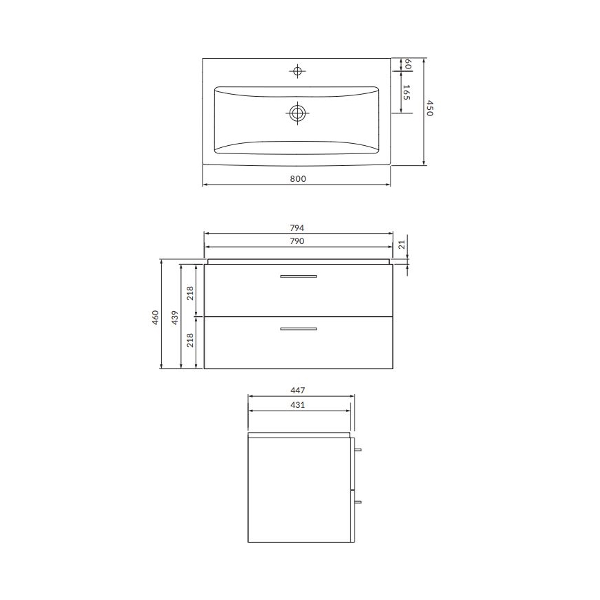 Cersanit S801-154-DSM - LARA 80 x 46 x 45 cm wall-mounted bathroom vanity with basin in walnut