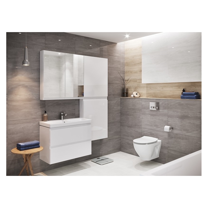 Cersanit S801-221-DSM - Wall-mounted bathroom vanity with sink MODUO 80x62x45 cm glossy white