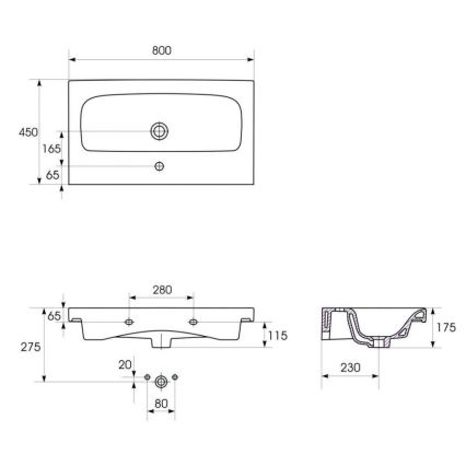 Cersanit S801-221-DSM - MODUO 80x45 cm Wall-mounted Bathroom Vanity with Basin, Glossy White