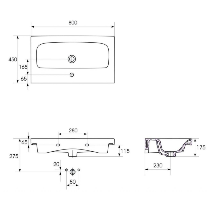 Cersanit S801-221-DSM - MODUO 80x45 cm Wall-mounted Bathroom Vanity with Basin, Glossy White