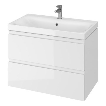 Cersanit S801-221-DSM - Wall-mounted bathroom vanity with sink MODUO 80x62x45 cm glossy white