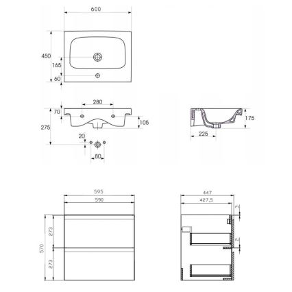 Cersanit S801-223-DSM - MODUO wall-hung bathroom vanity with basin 60x57x45 cm, high-gloss white