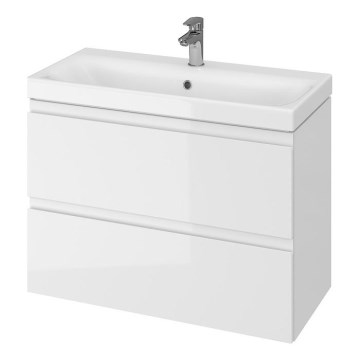 Cersanit S801-225-DSM - Hanging bathroom cabinet with a basin MEDA SLIM 62x80 cm shiny white
